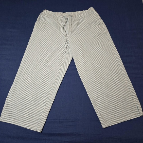 Sag Harbor Pants - Sag Harbor Pants Womens Small Blue Striped‎ Stretch Capri Elastic Waist Cotton
